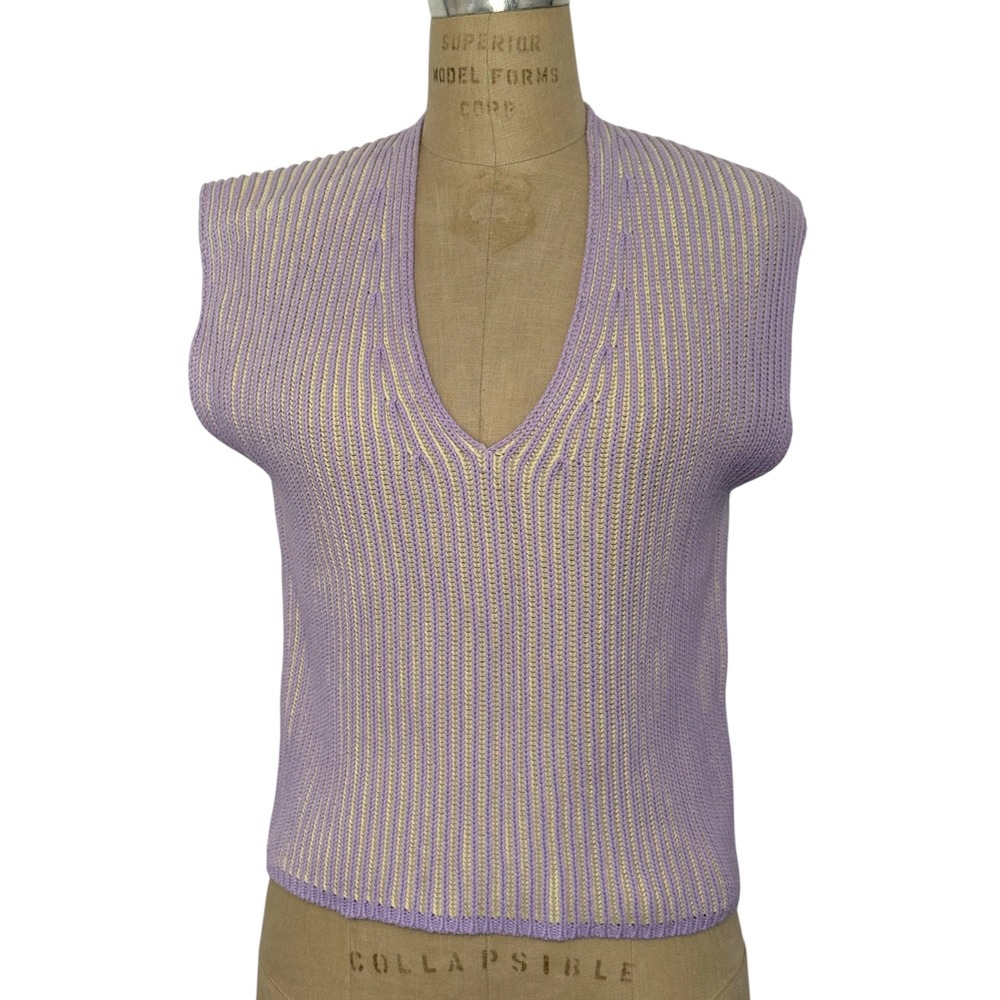 ME+EM Knit Vest Womens S Purple Yellow Ribbed V-Neck Cotton Soft Touch Rib